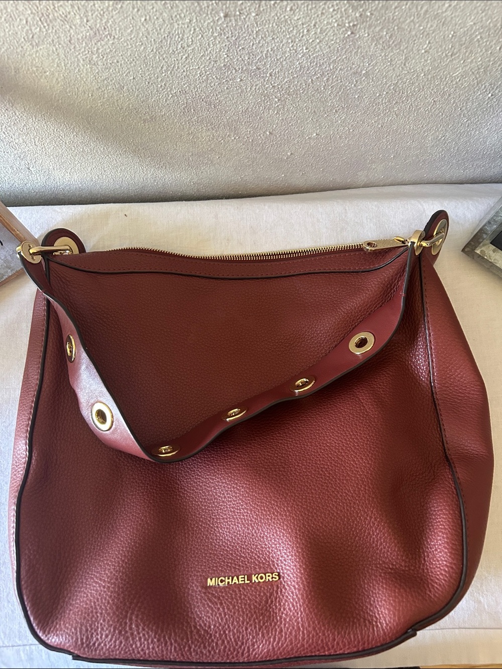Michael Kors Rust Brown Raven Leather Shoulder Bag with Gold Accents - Picture 5 of 5